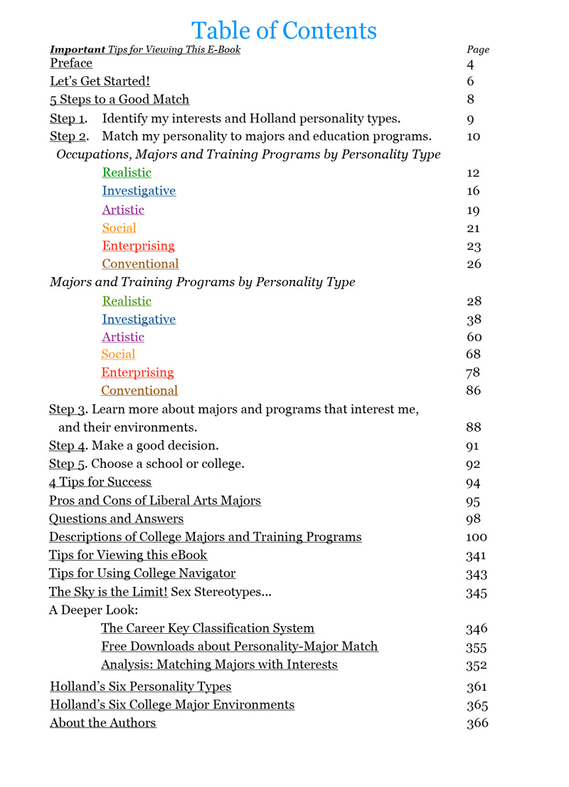 Match Up Table of Contents