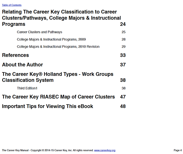 Career Key Manual Table of Contents 2